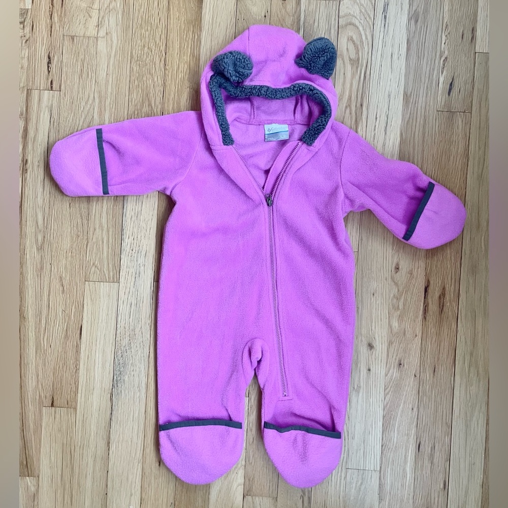Columbia Full Body Hooded Super Soft Fleece Zip Up Baby 6-12m Fold Over …
